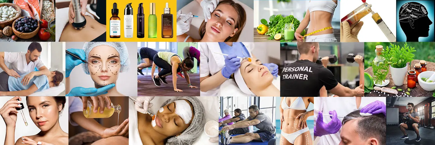 Anti-Ageing EXPO collage promoting Anti-Aging products and therapies. These products and therapies include latest cosmetic surgeries, Botox treatments, medical spas and dermatologist procedures, healthy eating and much more ...