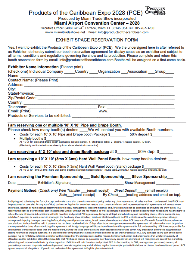 Products of the Caribbean Booth Reservation Form